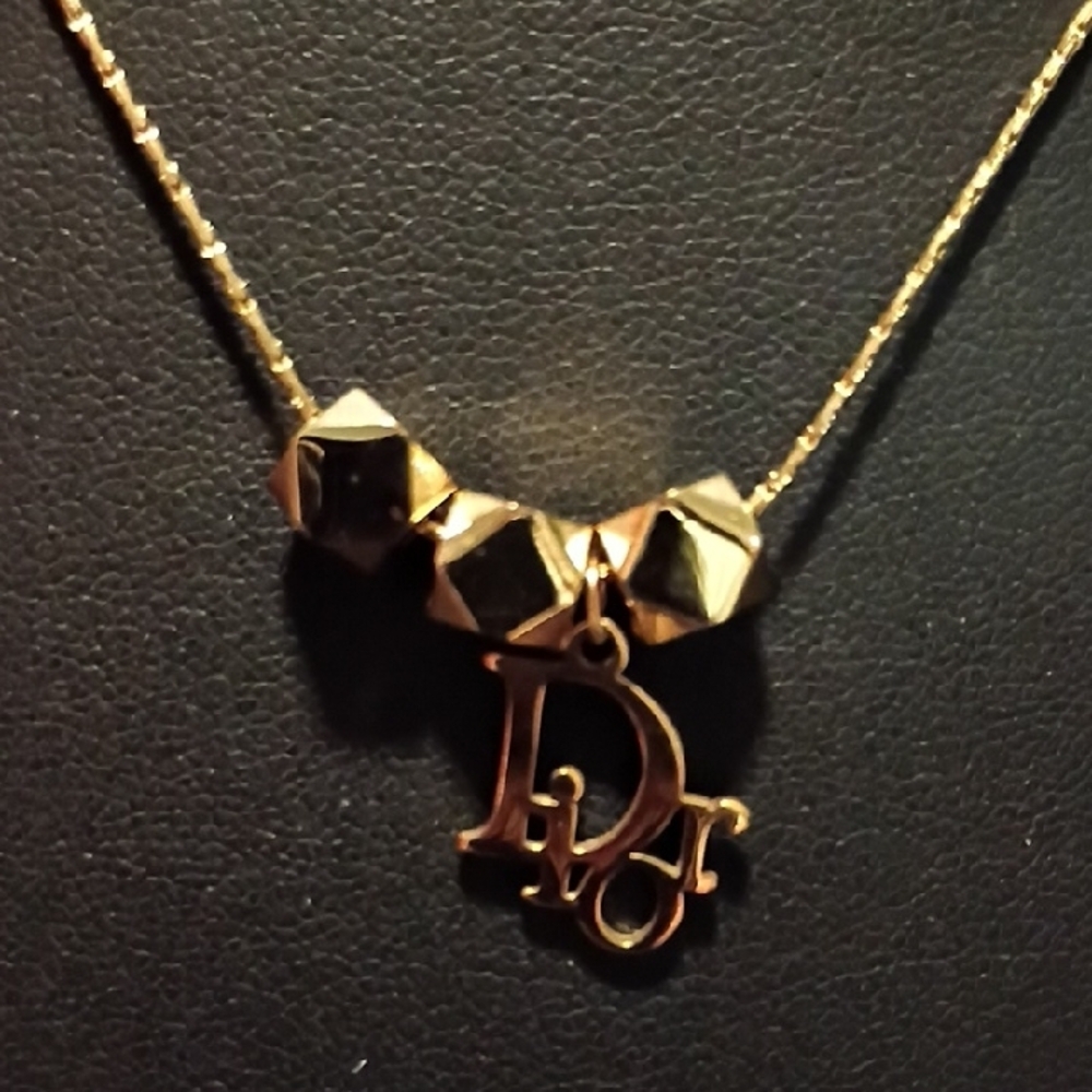 Dior Gold-tone Stainless Steel Letter D and Bead Pendant Necklace - Picture 6 of 6